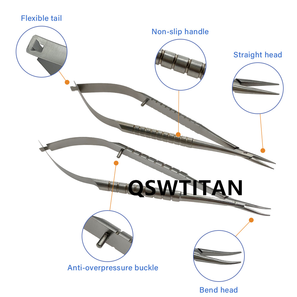 1pcs Ophthalmic Needle Holder Needle Holding Pliers Without Lock/With Lock Ophthalmic Instrument Straight Curved