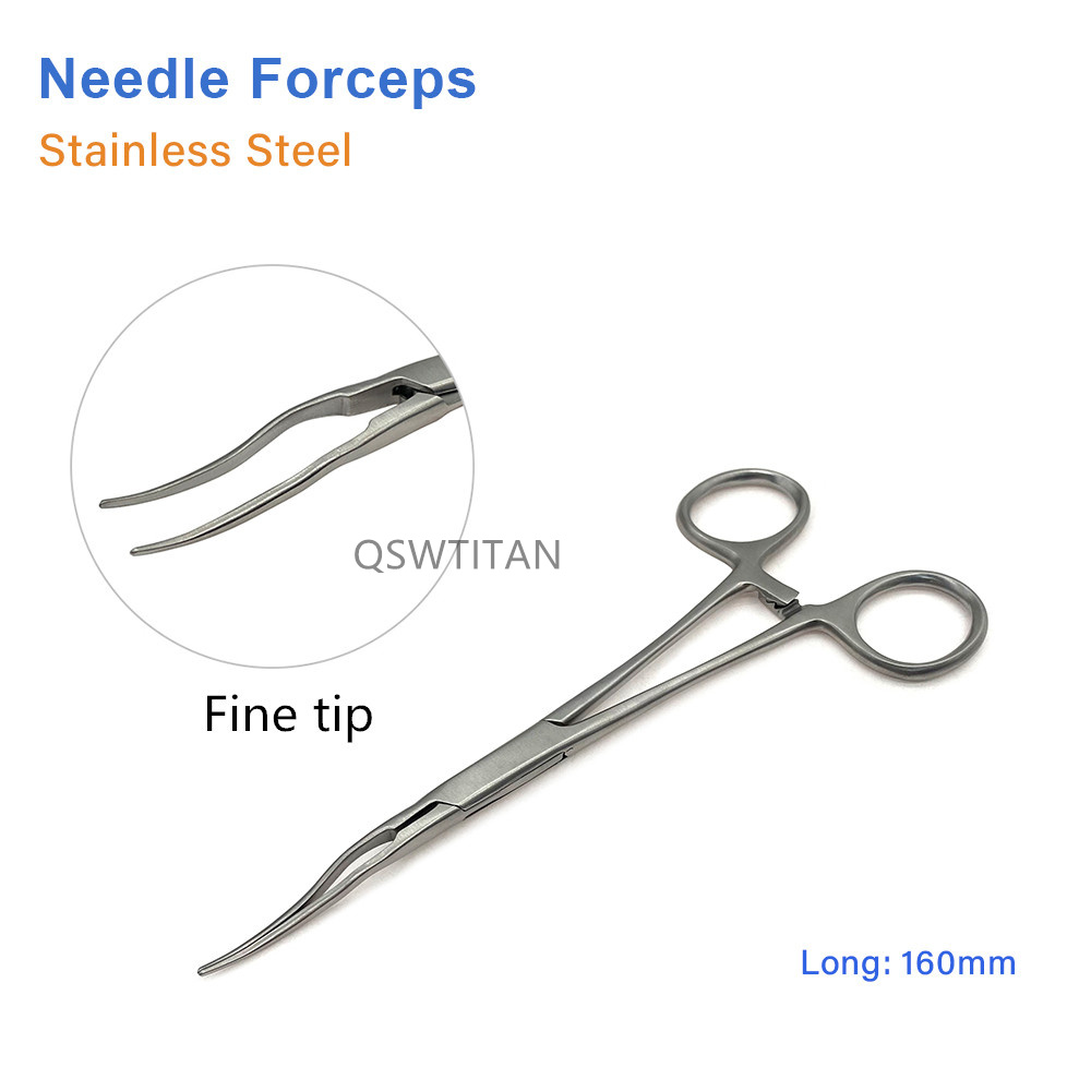 Stainless Steel 16cm Needle Holder Fine Tip Curved Locking Clamps, Hemostatic Forceps Arterial Forceps Medical Tools