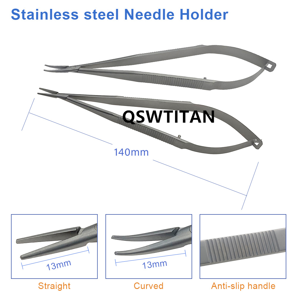 Autoclaveable Needle Holder Needle Holding Forceps Ophthalmic Instrument Straight Curved Titanium/Stainless Steel