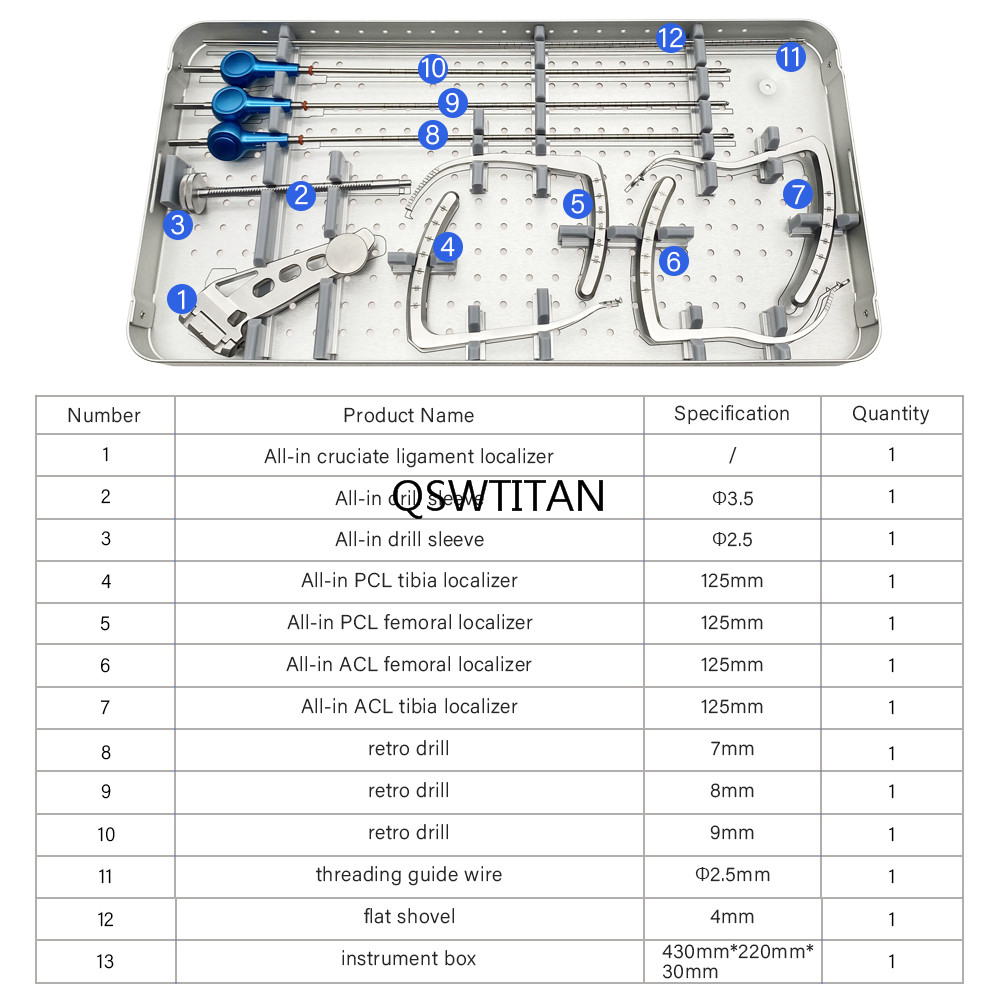 Orthopedic Instruments ACL/PCL Knee Joint Ligament Repair System All-in Cruciate Ligament Reconstruction Instrument Set