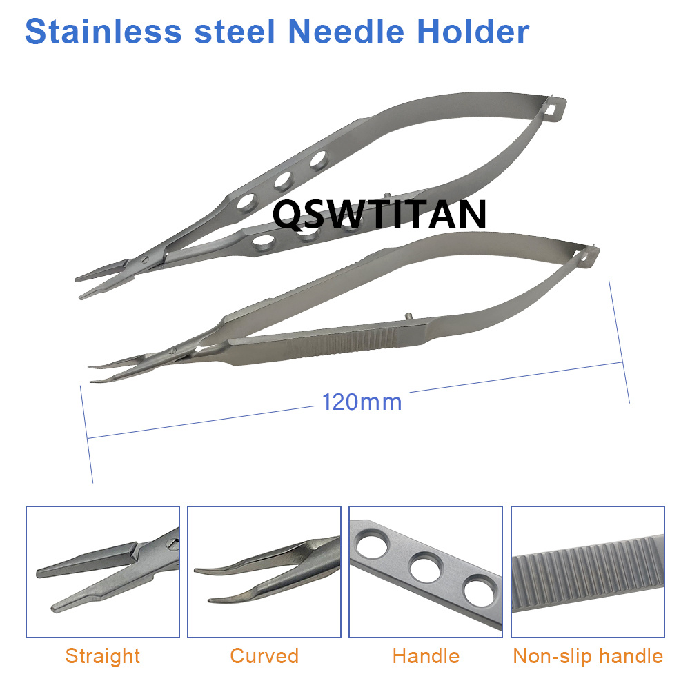 Ophthalmic Needle Holder Castroviejo Holding Pliers With Lock Titanium Ophthalmic Instrument Straight Curved Stainless Steel