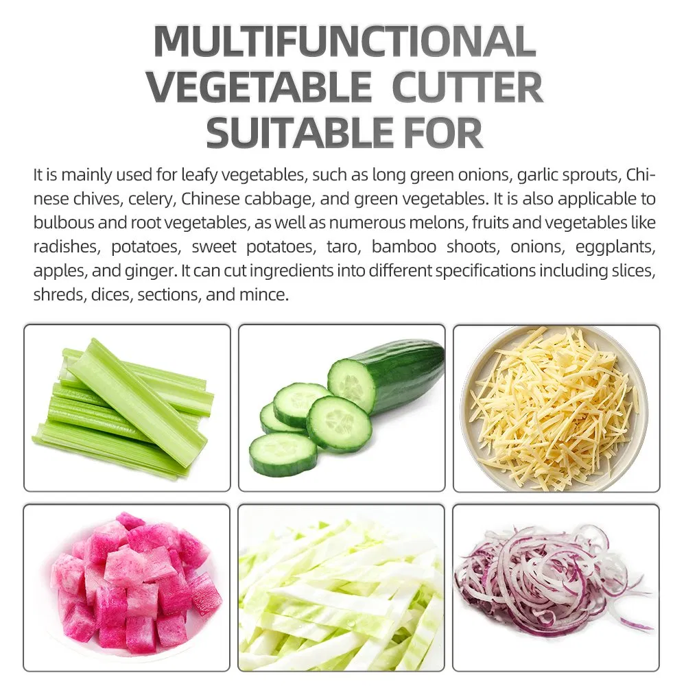 Removable Multi-Functional Double Heads Vegetable Cutter Processing Shredding Dicing Slicing Cutting All in One Machine for Sale