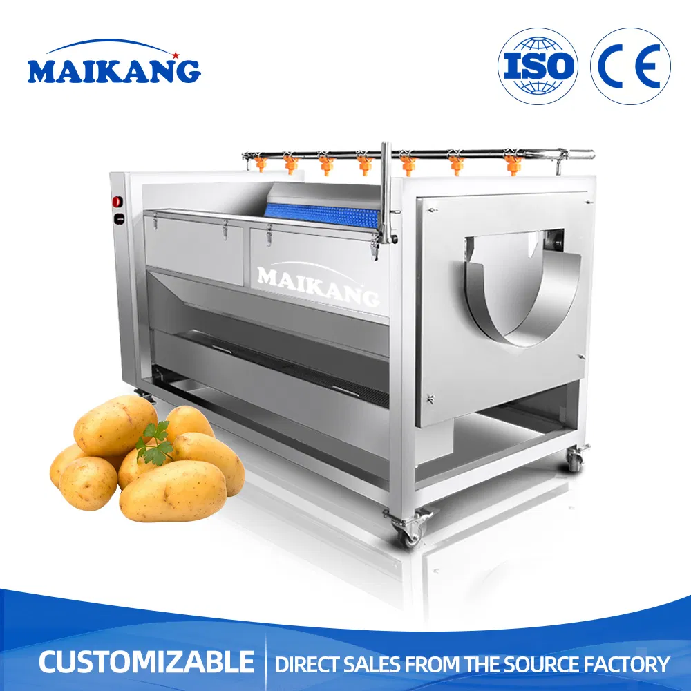 Root Vegetable and Fruit Brush Roller De-Mud and Peeling Cleaning Machine Is Suitable for Central Kitchen Factories and Can Automatically Discharge