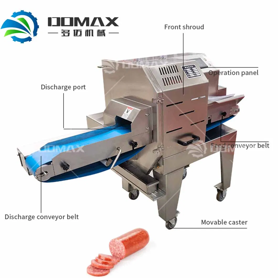Commercial Conveyor Belt Cooked Meat Vegetables Fruits Slicing Cutting Machine