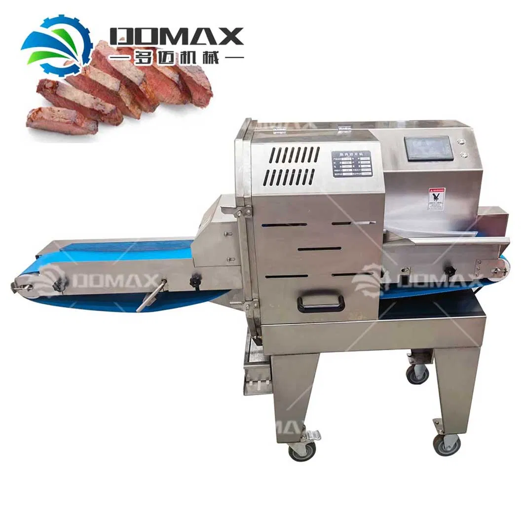 Commercial Conveyor Belt Cooked Meat Vegetables Fruits Slicing Cutting Machine