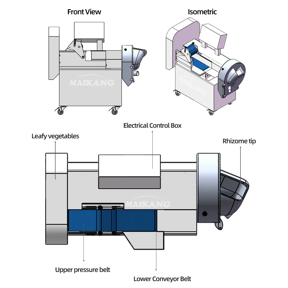 Removable Multi-Functional Double Heads Vegetable Cutter Processing Shredding Dicing Slicing Cutting All in One Machine for Sale