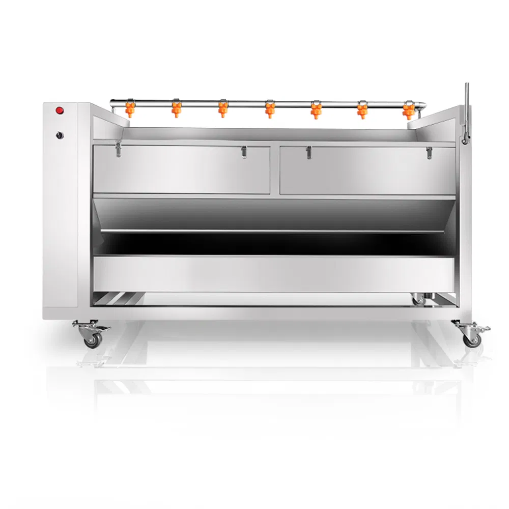 Root Vegetable and Fruit Brush Roller De-Mud and Peeling Cleaning Machine Is Suitable for Central Kitchen Factories and Can Automatically Discharge