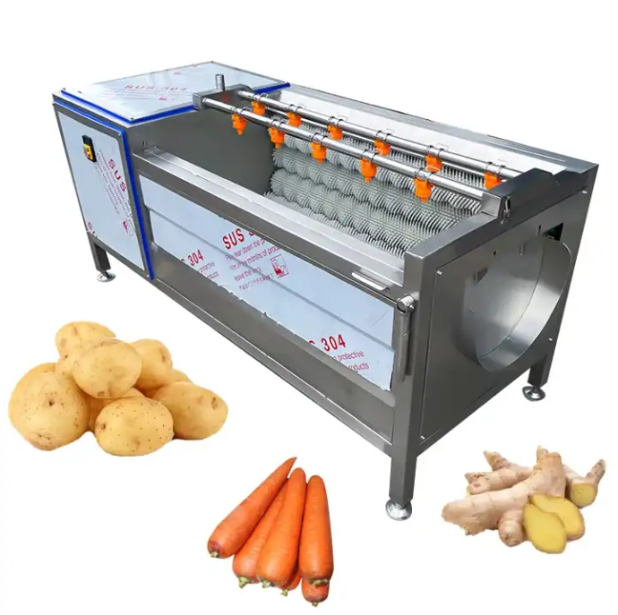 Factory Price Fruit Vegetable Brush Washing Equipment Cassava Cleaning Ginger Washer Industrial Potato Washing and Peeling Machine