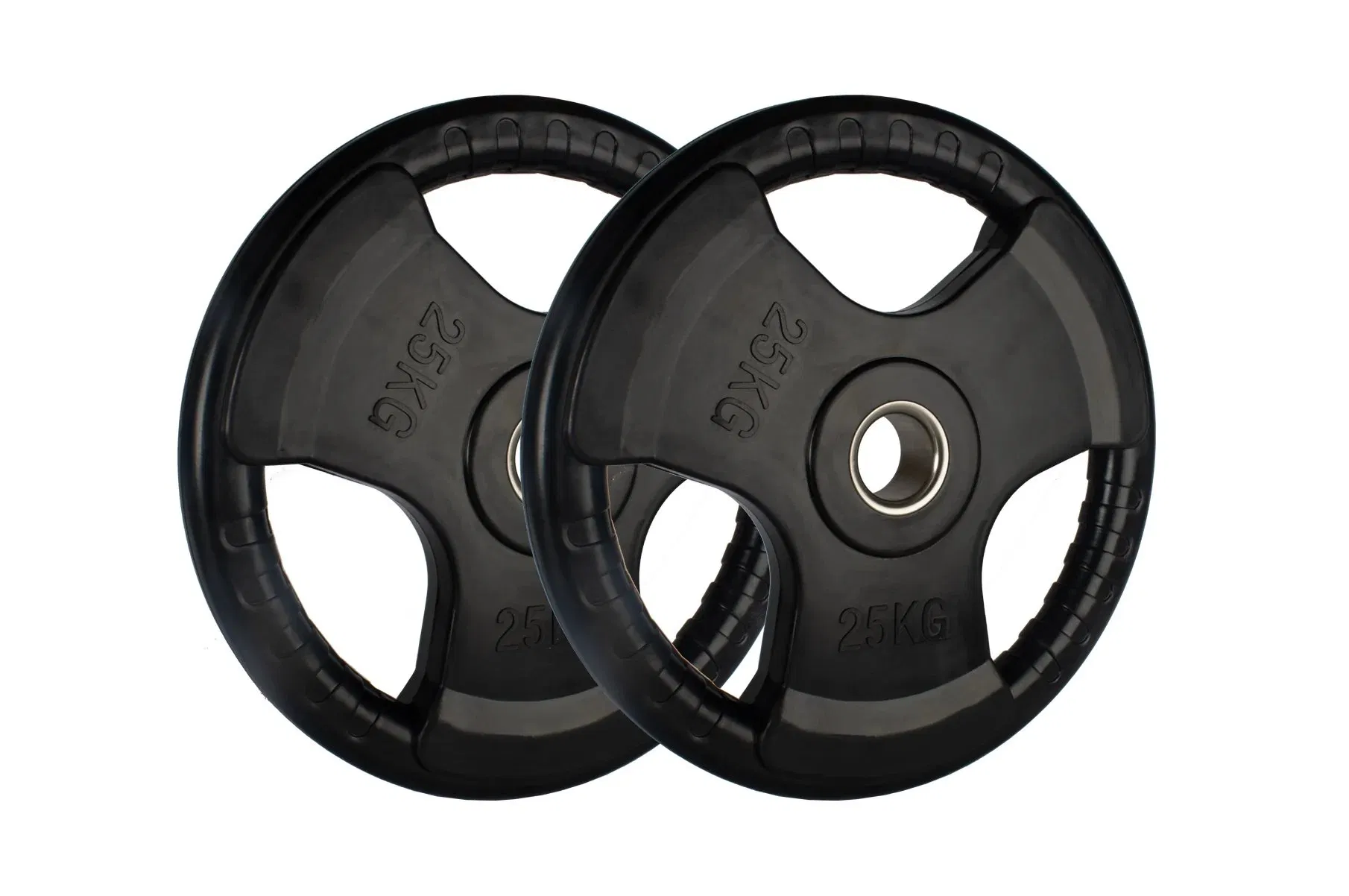 Barbell Cast Iron Weight Disc Rubber Tri Grip Bumper Plates