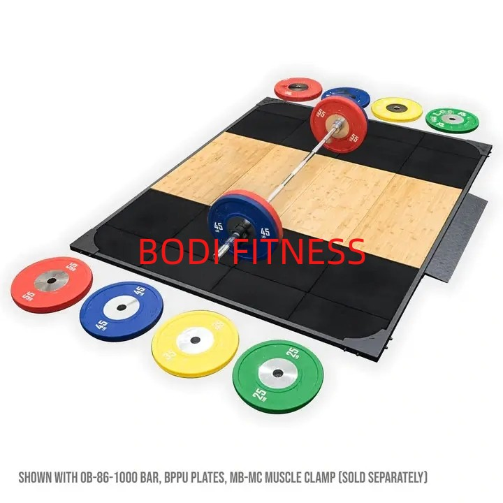 Custom Wooden Barbell Deadlift Training Platform Rubber Flooring Weightlifting Platform