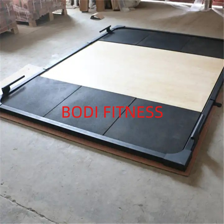 Custom Wooden Barbell Deadlift Training Platform Rubber Flooring Weightlifting Platform