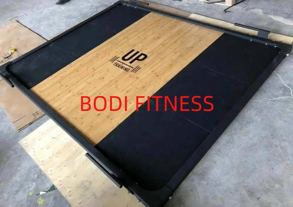 Custom Wooden Barbell Deadlift Training Platform Rubber Flooring Weightlifting Platform