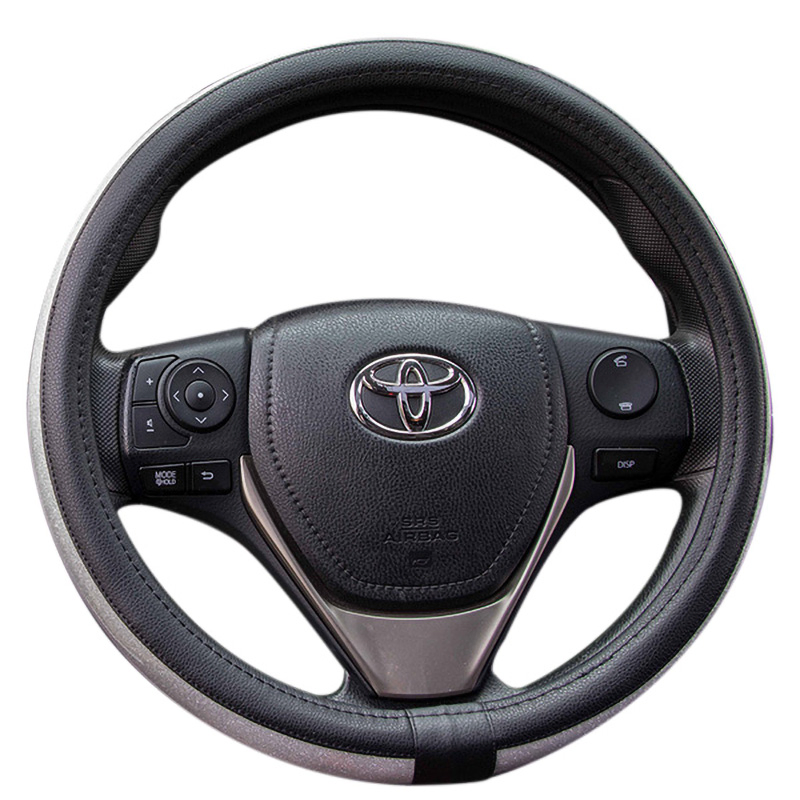 Glitter 38cm Genuine Real Leather Black Steering Wheel Cover