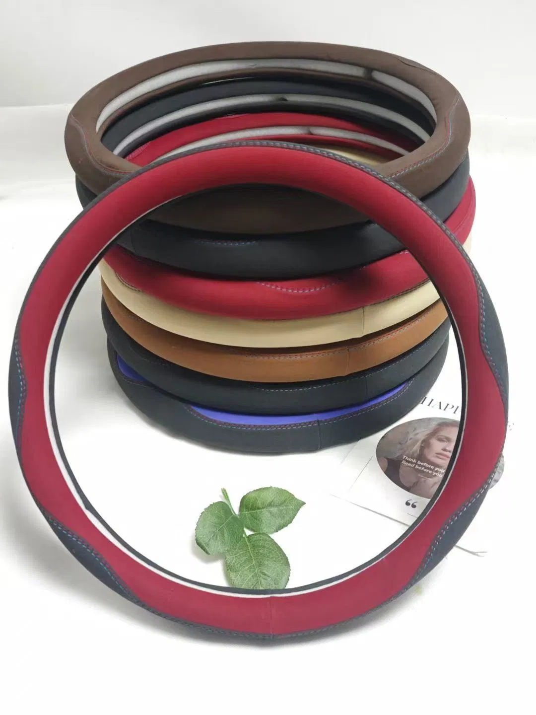 Genuine Leather Steering Wheel Cover Purple Color