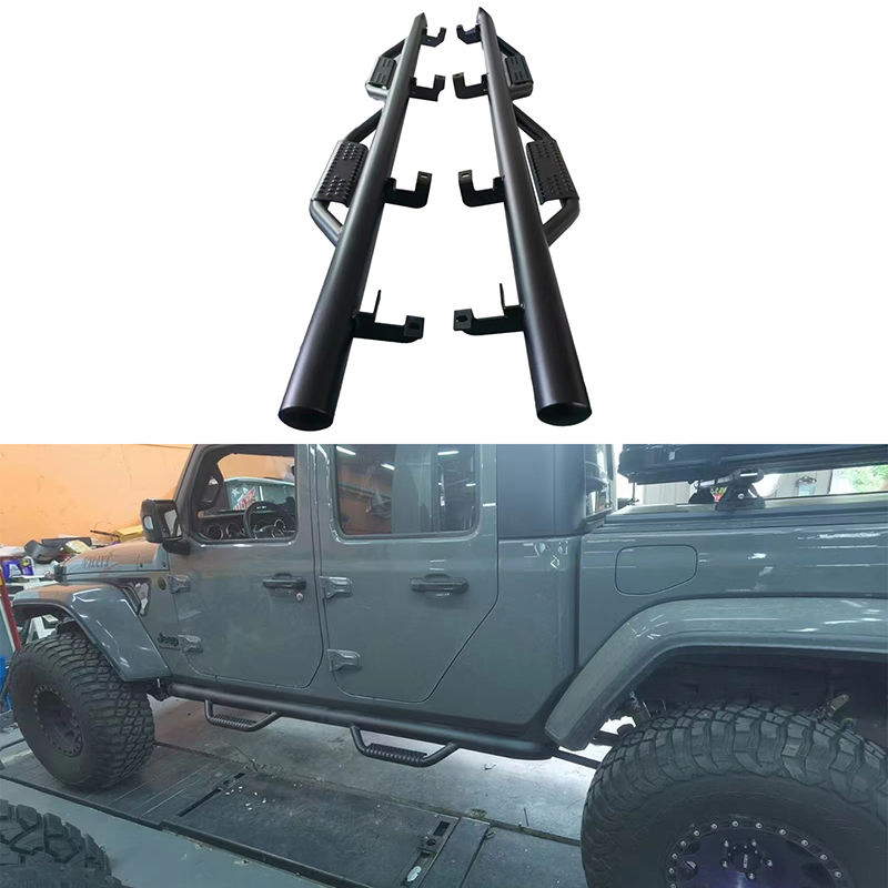 Manganese Steel Black Nerf Bars Side Step Running Boards for Jeep Wrangler Jt 2018+