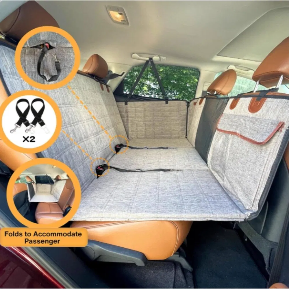 100% Waterproof Hard Bottom Dog Car Seat Cover with Mesh Window and Storage Pockets for Truck SUV Car