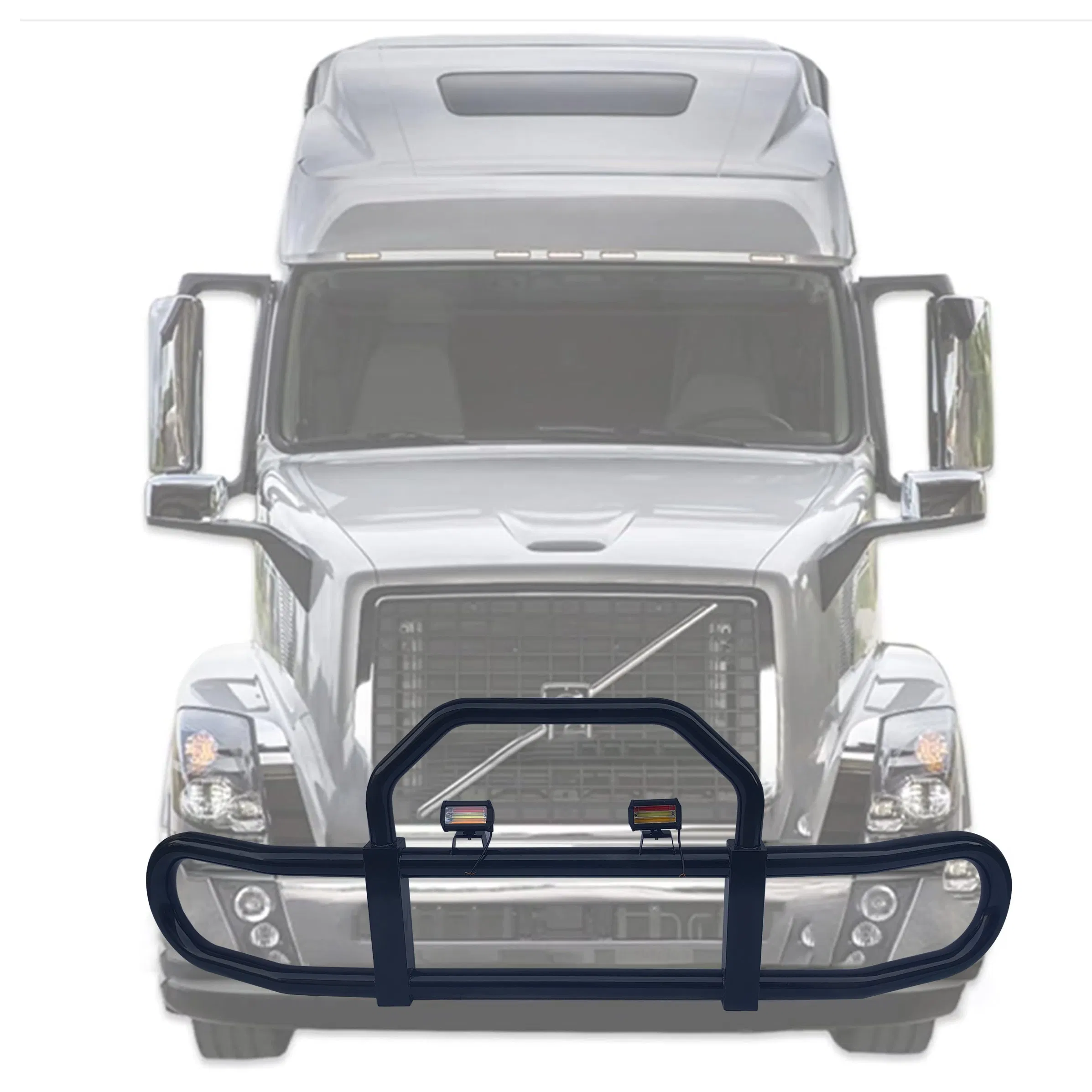 Handas Heavy Duty Truck Iron Steel Deer Guard Heavy Truck Grille Guard Front Bumper Deer Guard with Lights for Volvo Semi Truck
