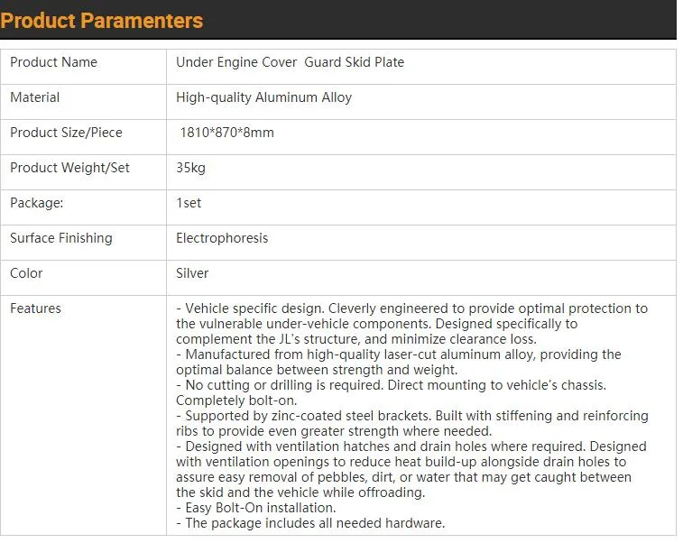 Jeep Hard Protective Engine Cover Under Guard Skid Plate