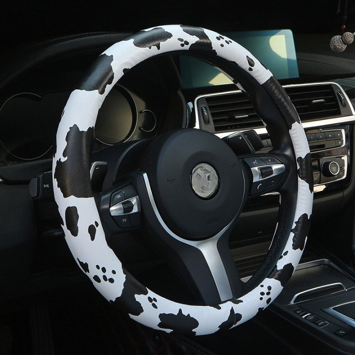 Hot Sale PU Leather Cow Pattern Car Universal 38cm Steering Wheel Cover