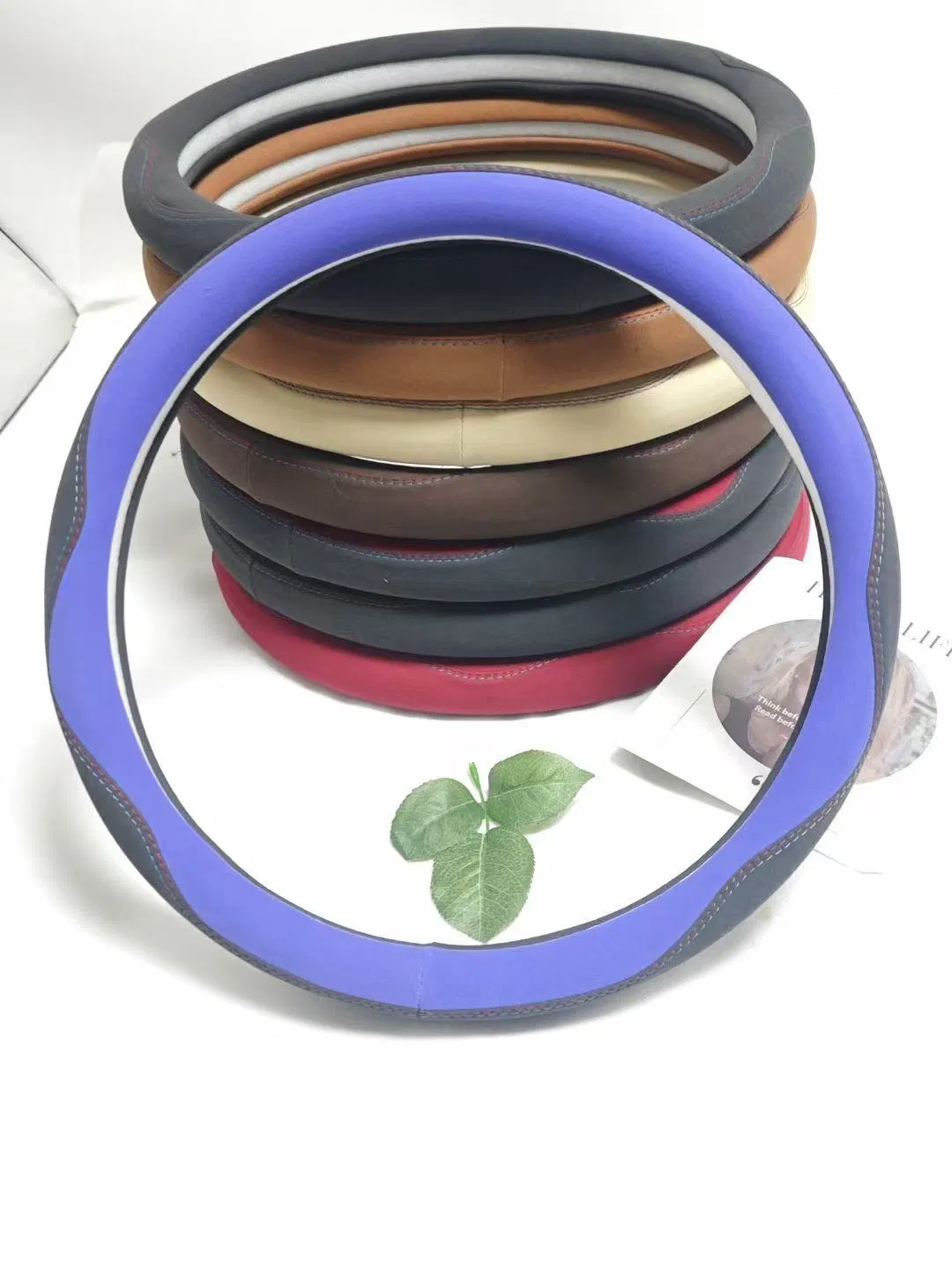 Genuine Leather Steering Wheel Cover Purple Color