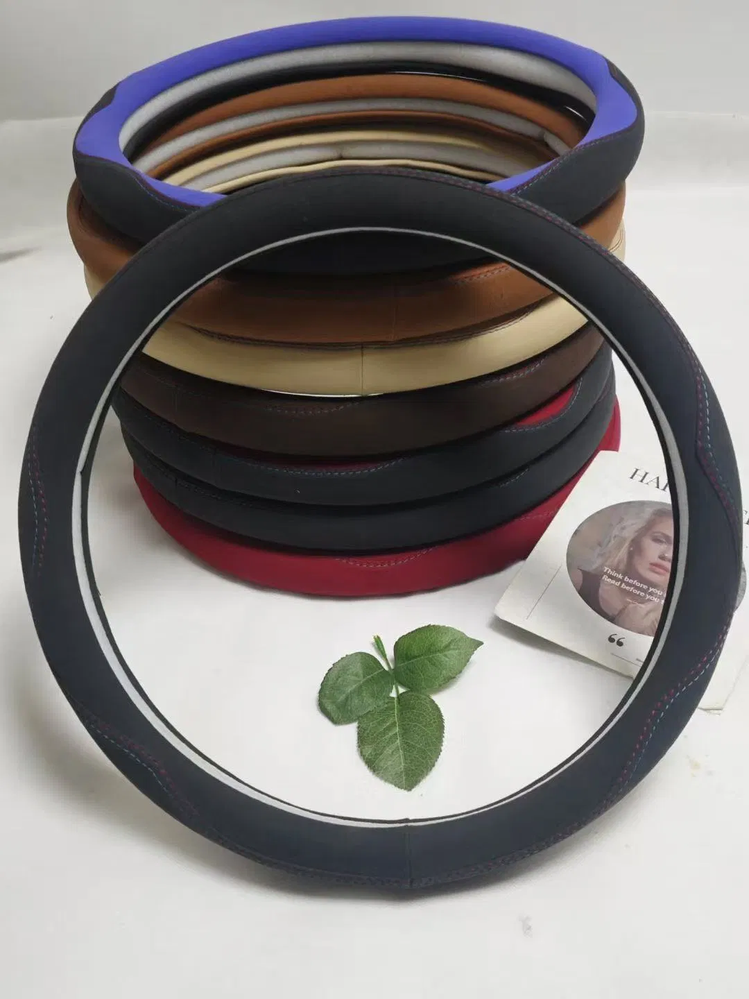 Genuine Leather Steering Wheel Cover Purple Color