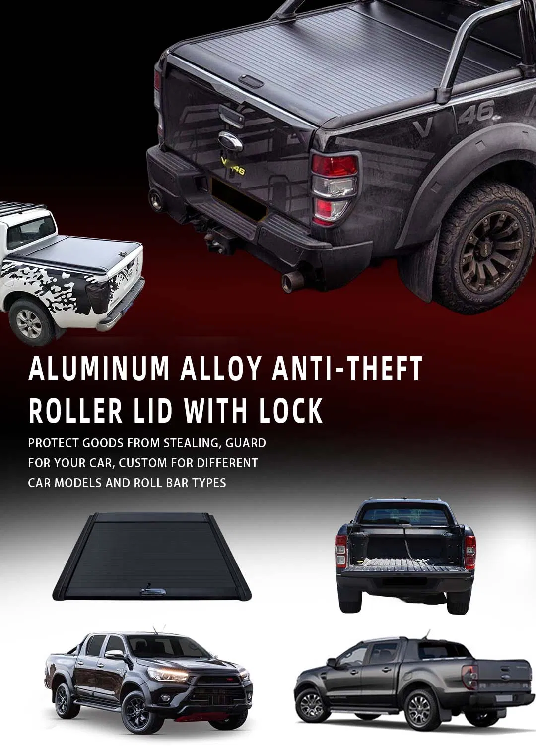Customized 4X4 Roller Lid Shutter Cover Aluminum Pickup Truck Bed Manual Retractable Tonneau Cover