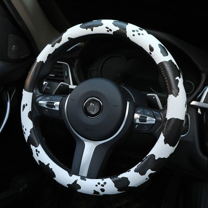 Hot Sale PU Leather Cow Pattern Car Universal 38cm Steering Wheel Cover
