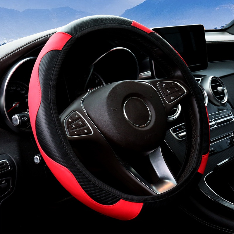 Wholesale Car Steering Wheel Cover Breathable Anti Slip PU Leather Steering Covers Suitable 37-38cm Auto Decoration Carbon Fiber