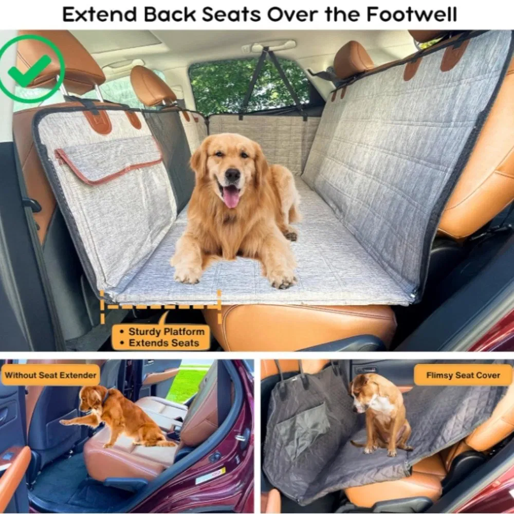 100% Waterproof Hard Bottom Dog Car Seat Cover with Mesh Window and Storage Pockets for Truck SUV Car