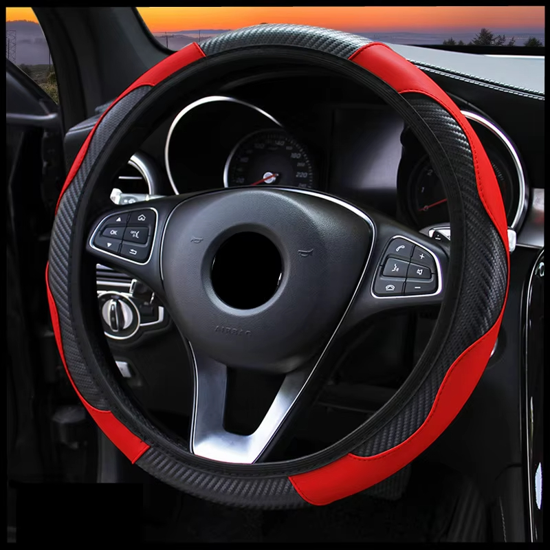 Wholesale Car Steering Wheel Cover Breathable Anti Slip PU Leather Steering Covers Suitable 37-38cm Auto Decoration Carbon Fiber