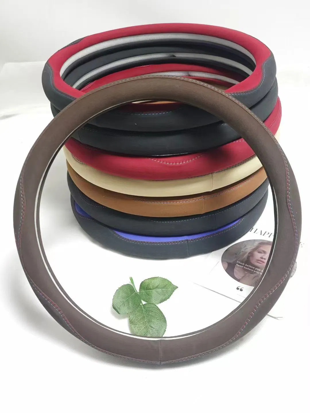 Genuine Leather Steering Wheel Cover Purple Color