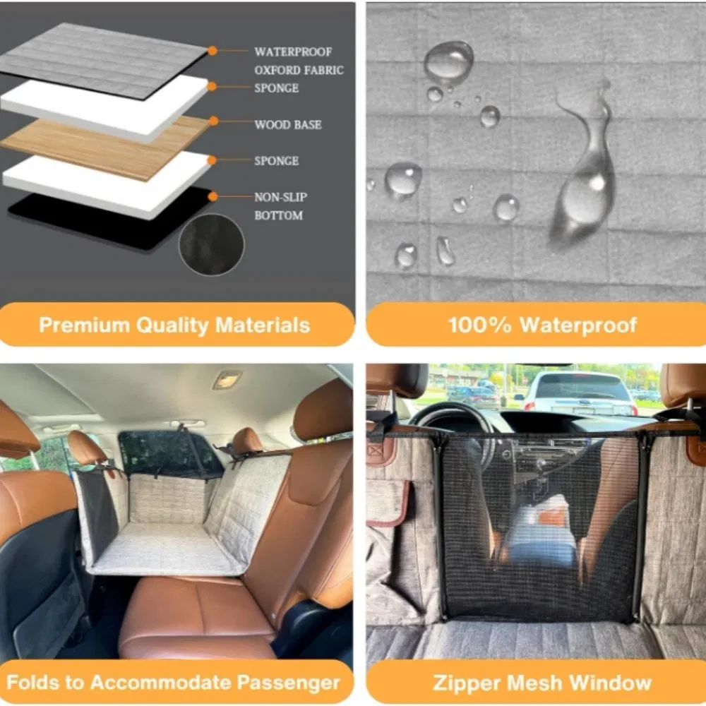 100% Waterproof Hard Bottom Dog Car Seat Cover with Mesh Window and Storage Pockets for Truck SUV Car