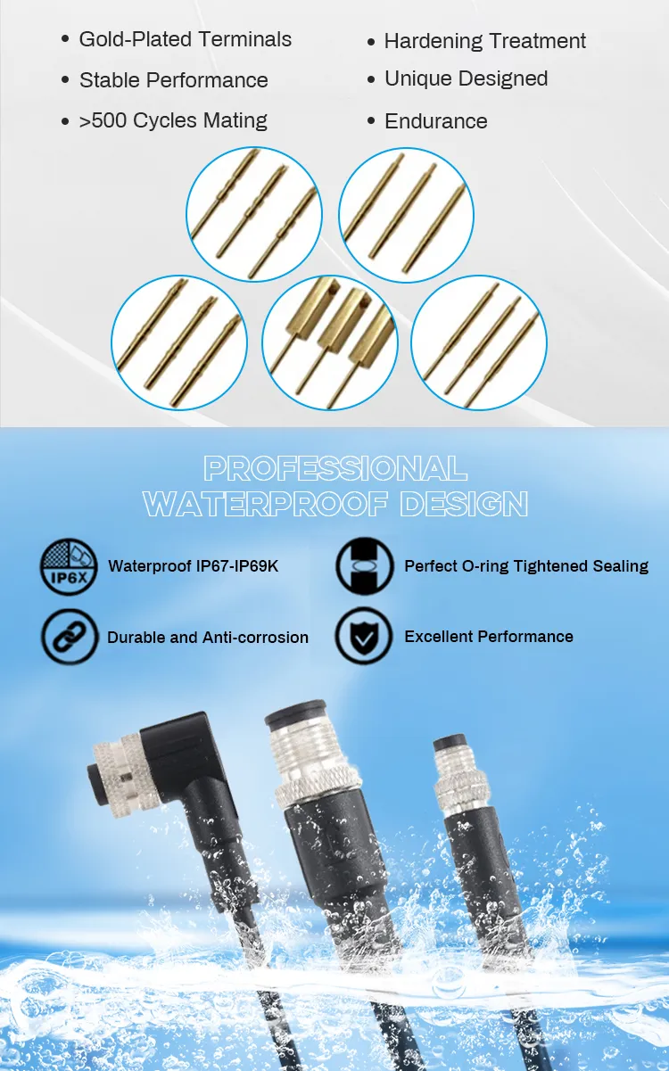 Conector de cable de sensor multi núcleo a-Code industrial IP67 M12 17-Pin masculino