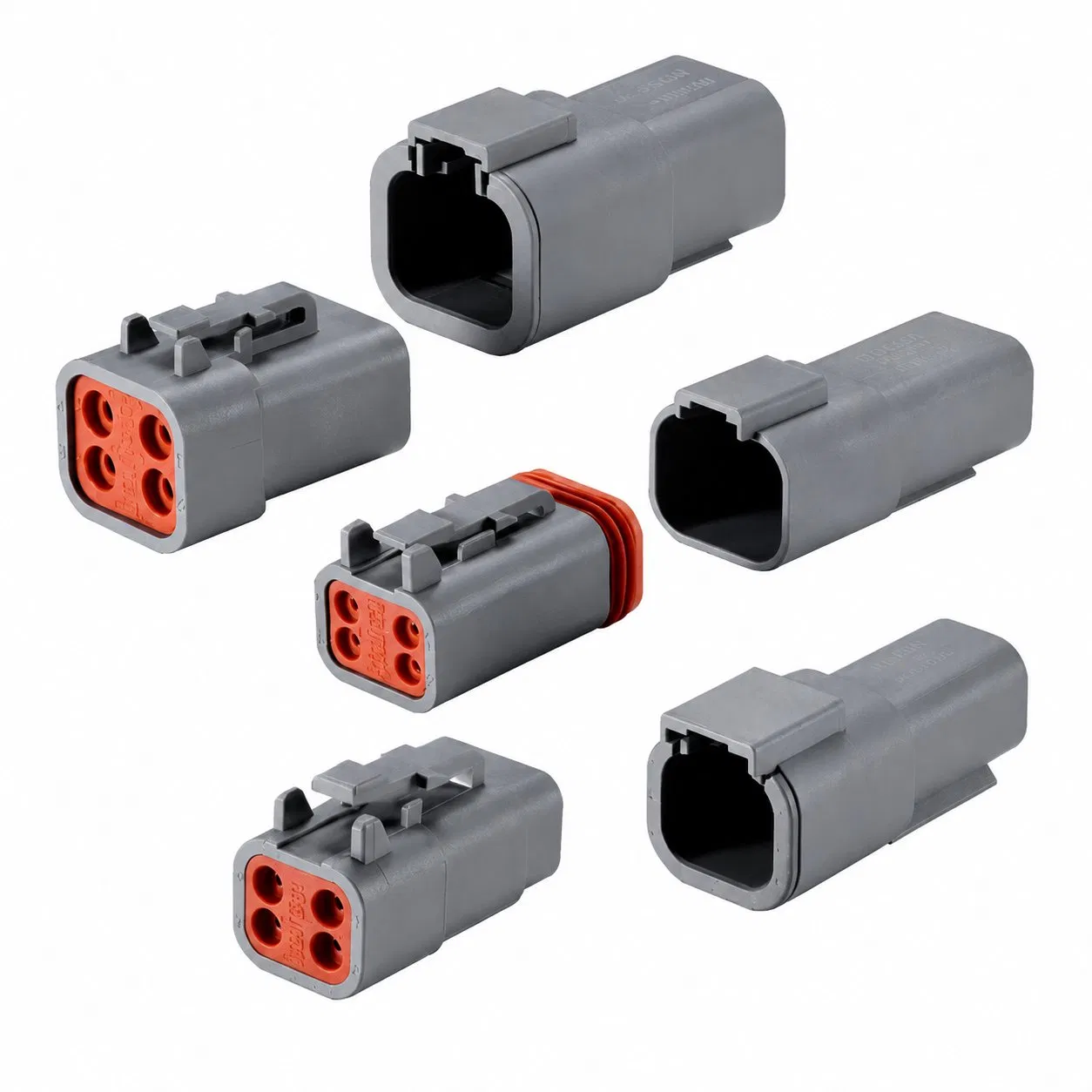 Conector Automotriz a Prueba de Agua de Carcasa Gris Serie Dt Alemán Dt04-2p/3p/4p/6p/8p/12p Conector de Cable Macho Hembra, EV, PA66