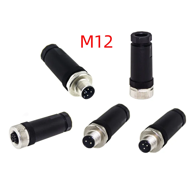 M12 Conector 4 Pin Automatización Industrial Sensor Circular Recto Macho Hembra IP67 Conector Impermeable
