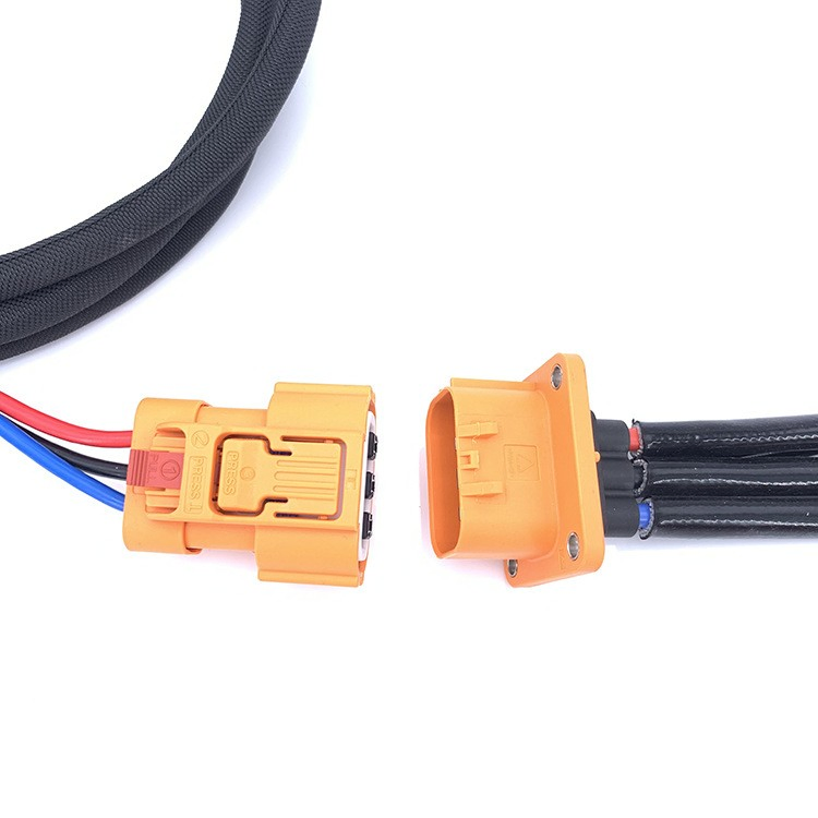 Línea de carga de nueva energía vehículo eléctrico con conector de alta tensión de tres núcleos, conector de corriente pequeña, conexión a prueba de agua