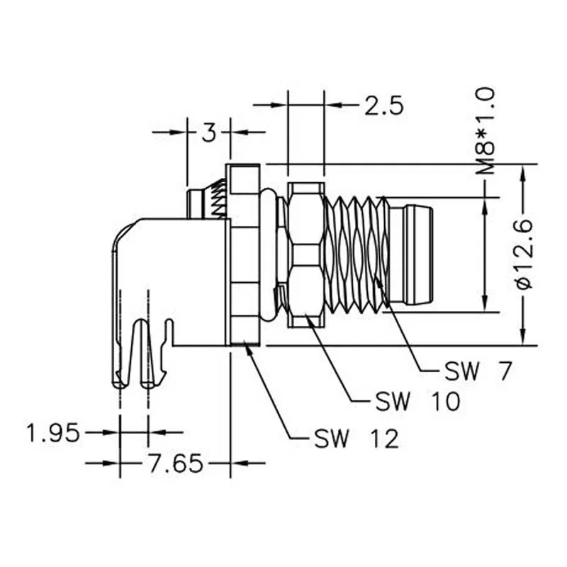 Conector de PCB de ángulo recto masculino para panel frontal con código B a prueba de polvo para uso automotriz M8 5