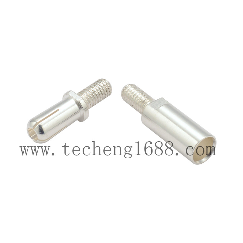 Piezas de hardware de mecanizado CNC personalizadas con recubrimiento de plata, pasador de latón, conector de carga de batería para vehículos eléctricos