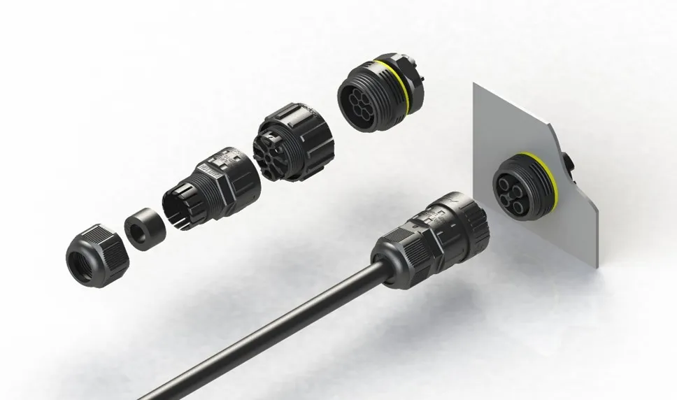 3 Enchufe Impermeable IP68 Conector de Cable Circular Femenino para Iluminación Exterior