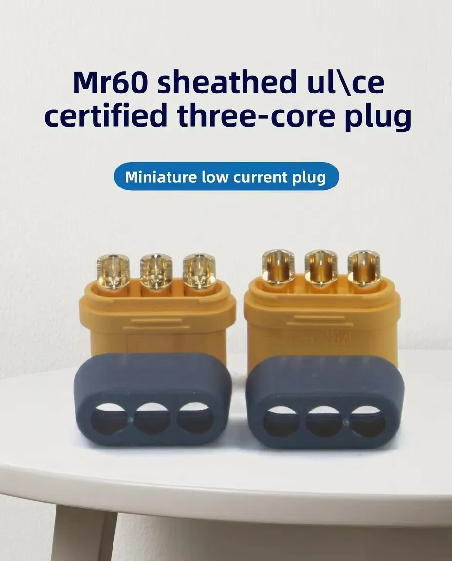 Amass Mr60 conector sheathed T-Plug, 30A chapado en oro 3-Pin conector de alimentación para motor de dron RC UAV suministro OEM