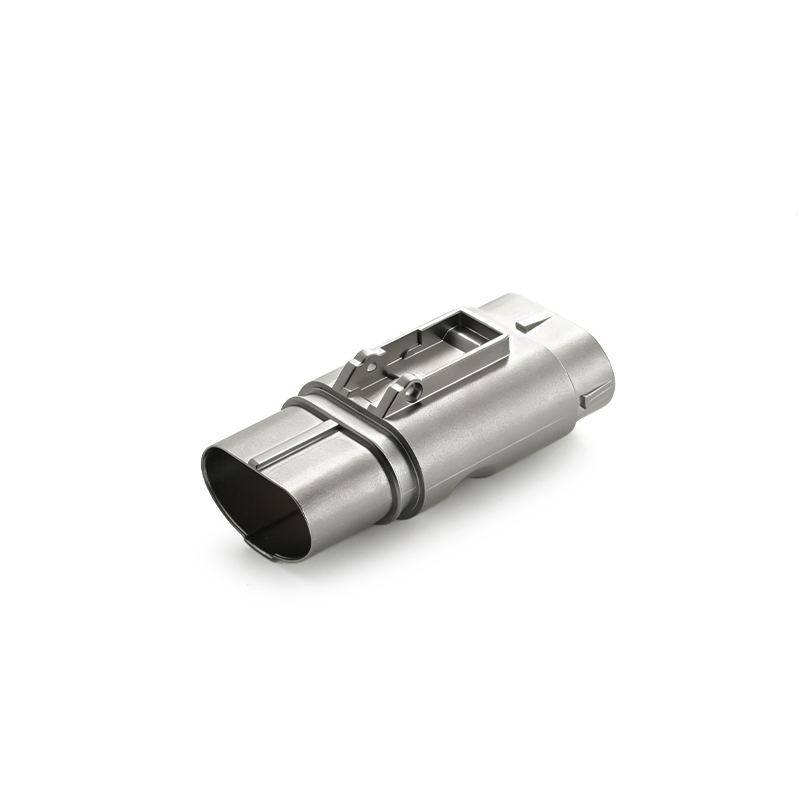 Conector eléctrico ovalado de aleación de zinc de precisión con doble puerto y mecanismo de bloqueo integrado para cableado industrial