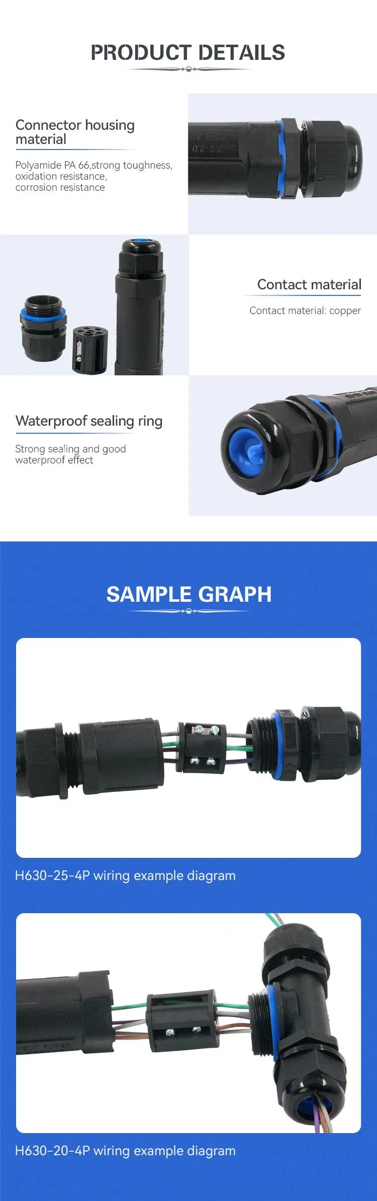 Especificaciones de Cable Conector Impermeable H630