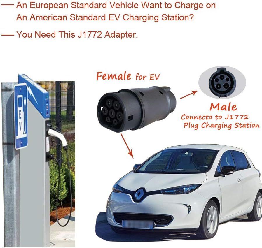 Adaptador de Cargador de EV Tipo 1 a Tipo 2 Adaptador de Carga de Vehículo Eléctrico (SAE j1772 a IEC62196)