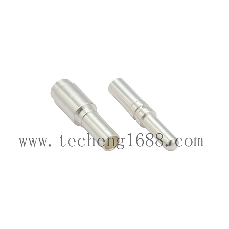 Piezas de hardware de mecanizado CNC personalizadas con recubrimiento de plata, pasador de latón, conector de carga de batería para vehículos eléctricos