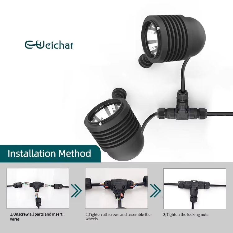 Iluminación LED exterior a prueba de agua Conector Tipo T IP68 Corriente nominal Diseño sin tornillos 16A