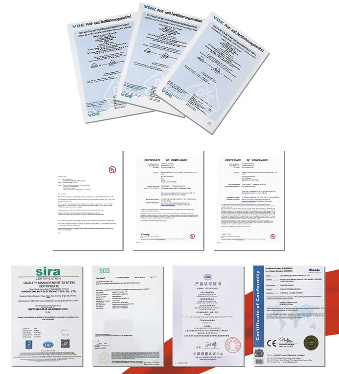 Certificación y planos técnicos de bloque de terminales