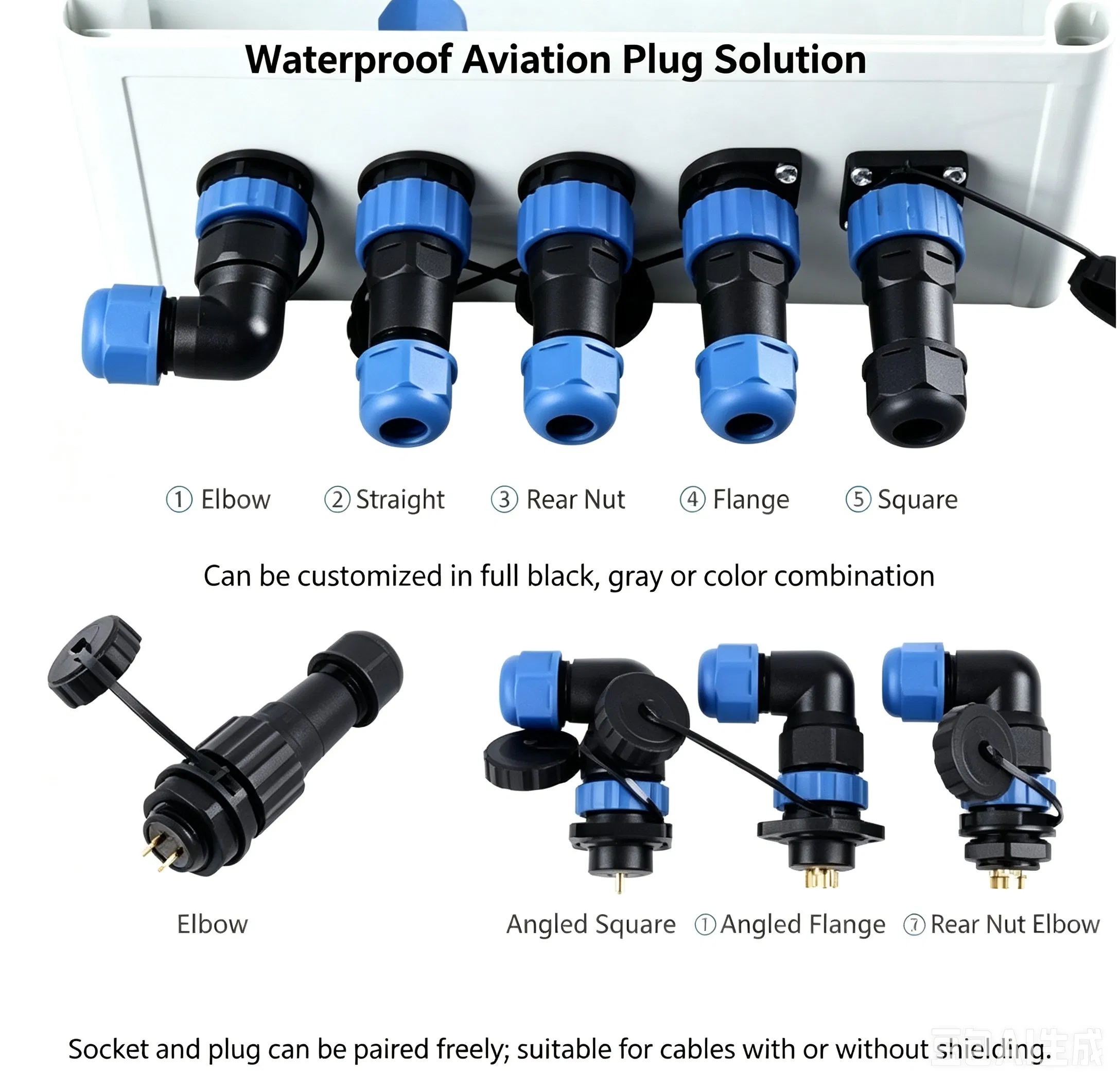 Conector de aviación circular impermeable sin soldadura Pin macho hembra recto tipo T para cableado de desconexión rápida de cable a cable para iluminación exterior IP68 2-11
