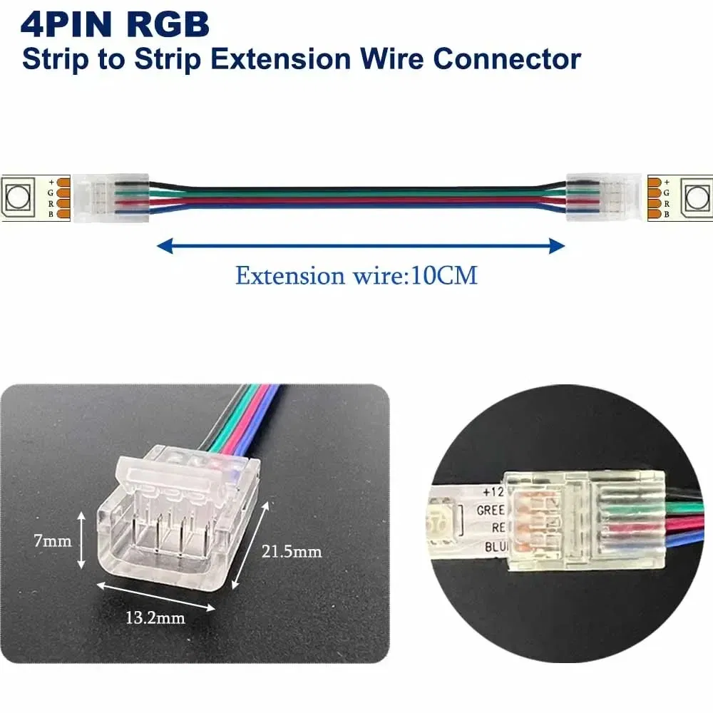 2-Pin Conector de tira LED SMD COB a cable 10cm Conector con cable pre-soldado para 8mm 10mm tiras de un solo color, cable de conexión rápida sin soldadura para iluminación bajo gabinete