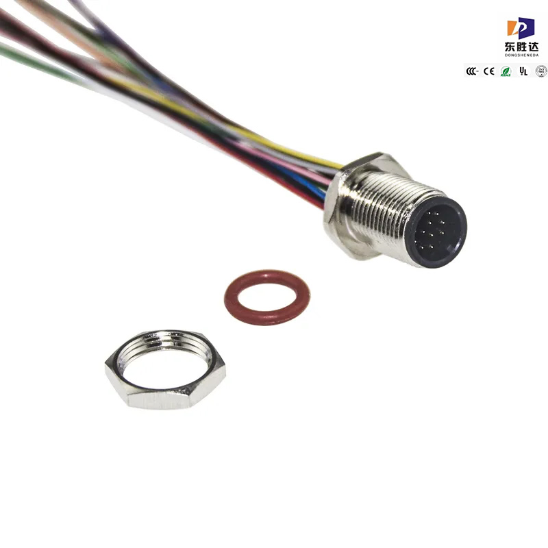 M12 Conector 12 Panel de Montaje Enchufe Macho Conector a Prueba de Agua Cable Arnés