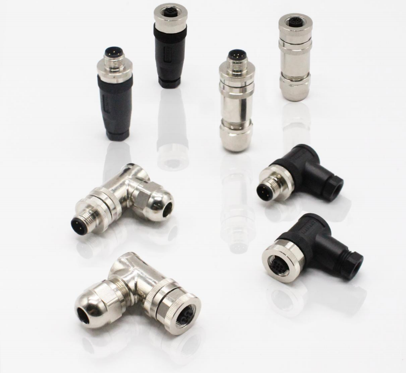 M12 Conector Circular de Sensor de Ángulo Recto Derecho 4 5 8 12 Pin